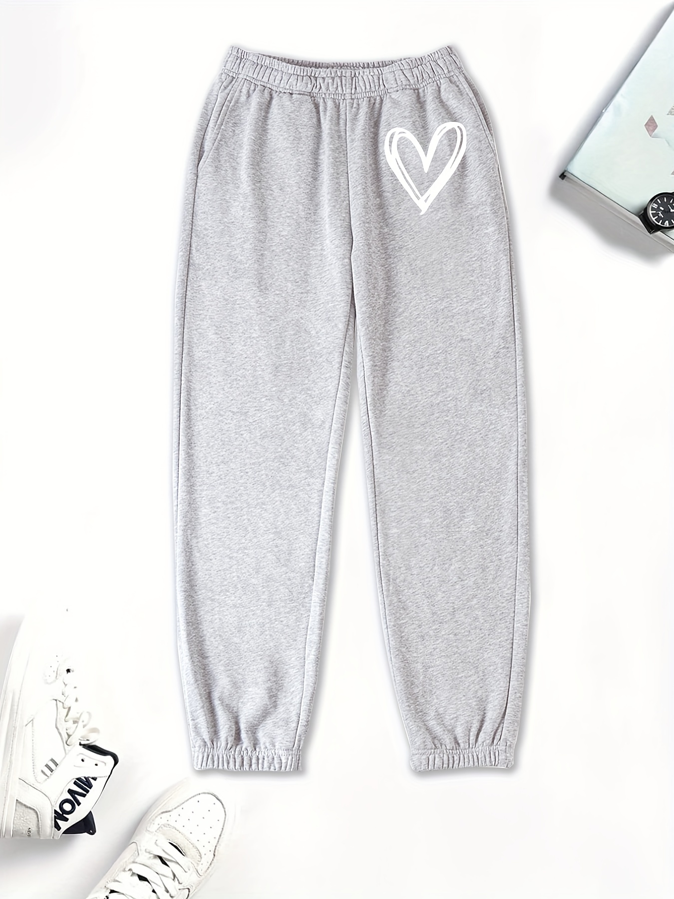 Trend Heart Graphic Sweatpants Girls High Waisted Workout - Temu
