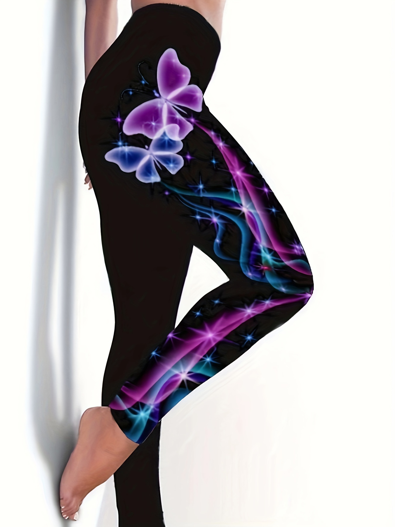 Butterfly Printed Yoga Leggings Pockets Women's High waisted - Temu