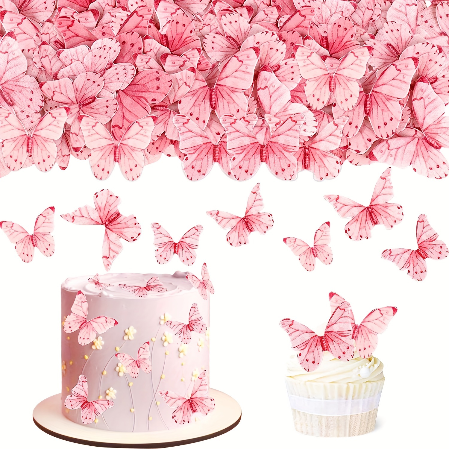 Mariposas comestibles de color morado y rosa para decoración de pasteles  (morado y rosa, 36 unidades)