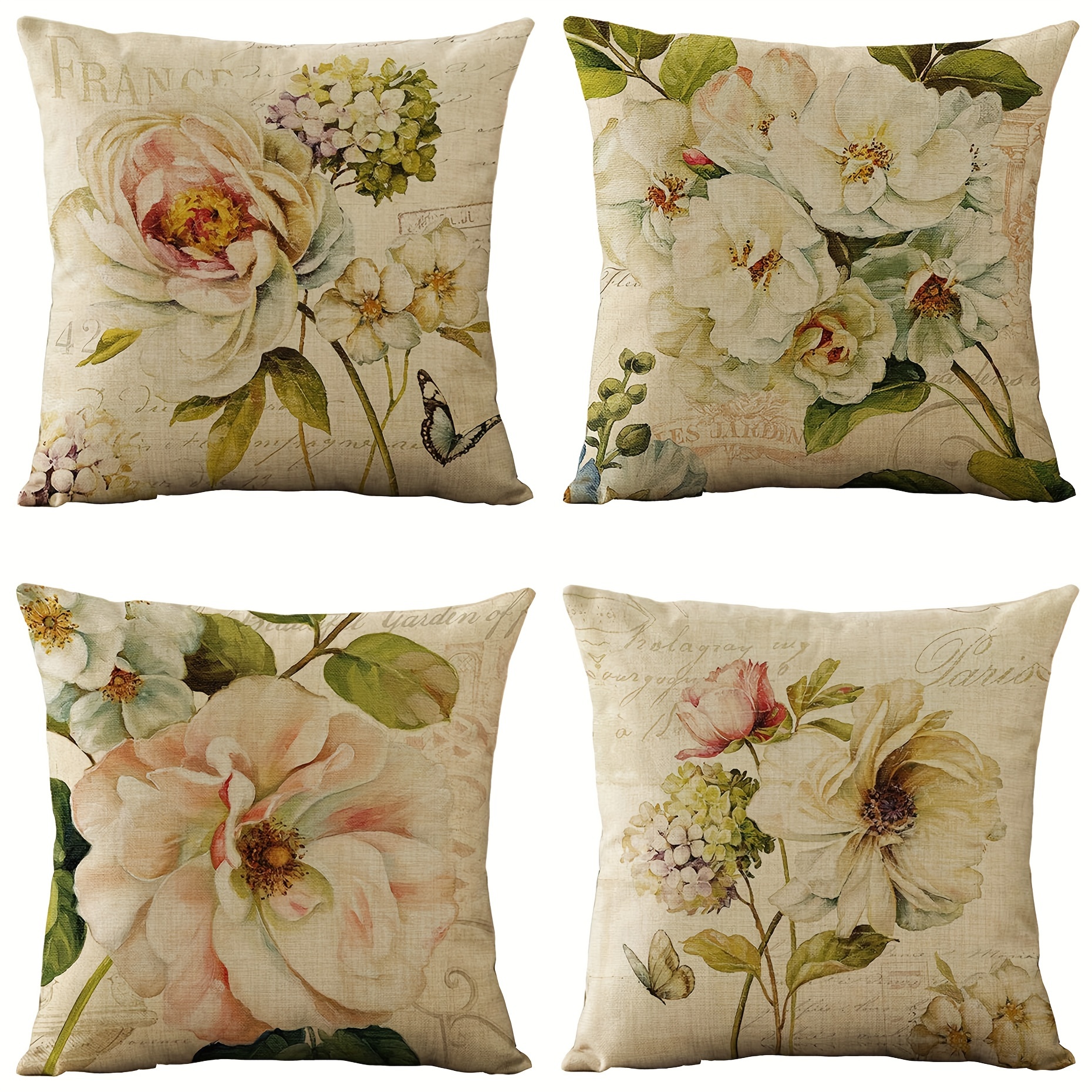 

4pcs Vintage Spring Flower Decorative Throw Pillow Covers Pillow Cases Cushion Cases Short Plush Toss Throw Pillow Covers For Living Room, Couch And Bed (no Pillow Core)