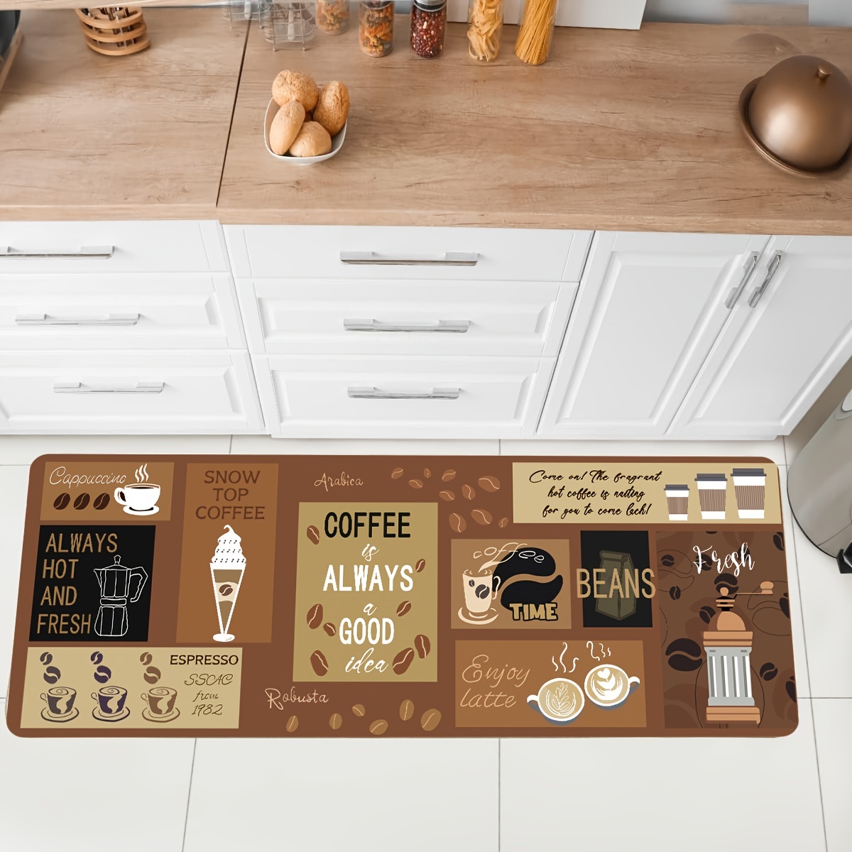 Coffee Cup Pattern Kitchen Floor Mat Non slip Oil proof - Temu