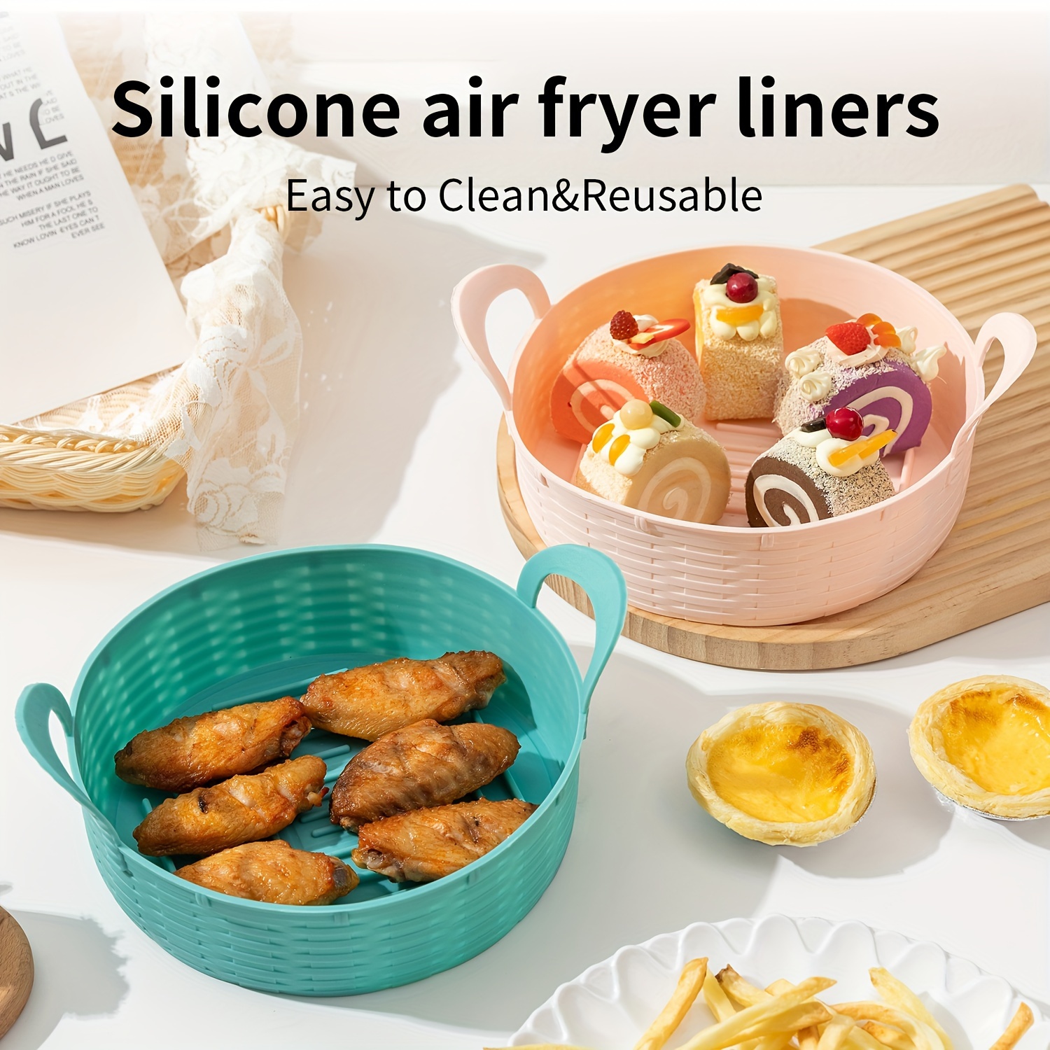 Air Fryer Silicone Liners Reusable, Silicone Pot For Air Fryer