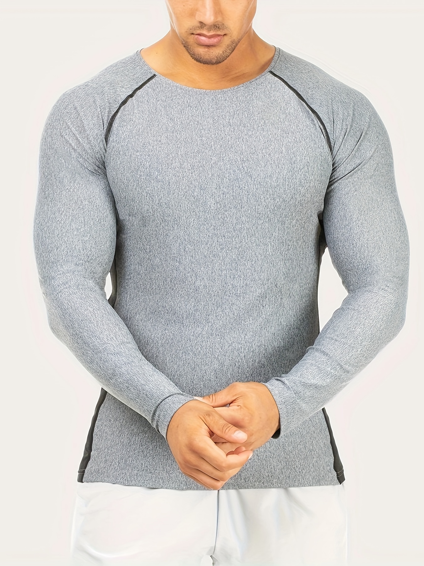 Camiseta de Compresion Manga Larga con Cuello Redondo para Hombre