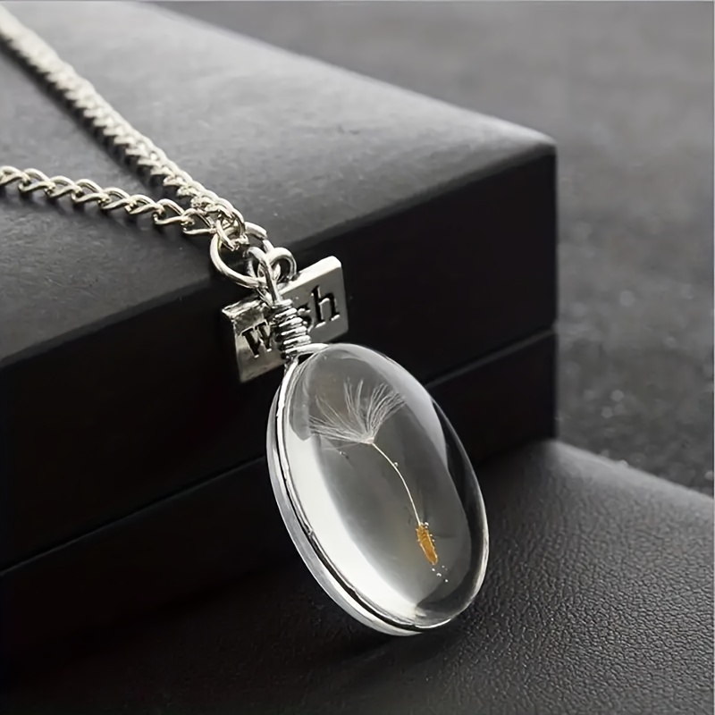 Dandelion Oval Crystal Pendant Necklace for Men