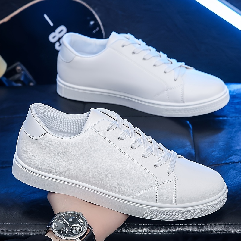 Men's Stylish White Skate Shoes - Comfy, Anti-Skid & Breathable Lace Up  Platform Sneakers