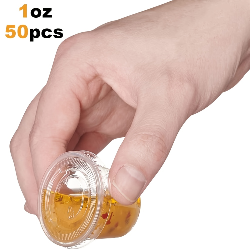  (125 Pack) 2-Ounce Plastic Portion Cups with Lids, Small Clear  Plastic Condiment Cups/Sauce Cups, Disposable Souffle Cups/Jello Shot Cups  by Tezzorio : Industrial & Scientific