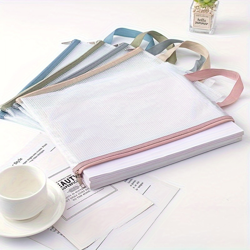 

5pcs Portable File Bag Mesh Zipper Bag, Waterproof Zipper Bag, Macaron Color Waterproof Plastic File Bag, Multi-purpose Travel Storage, School Supplies, Office Appliances And Home Storage- A4