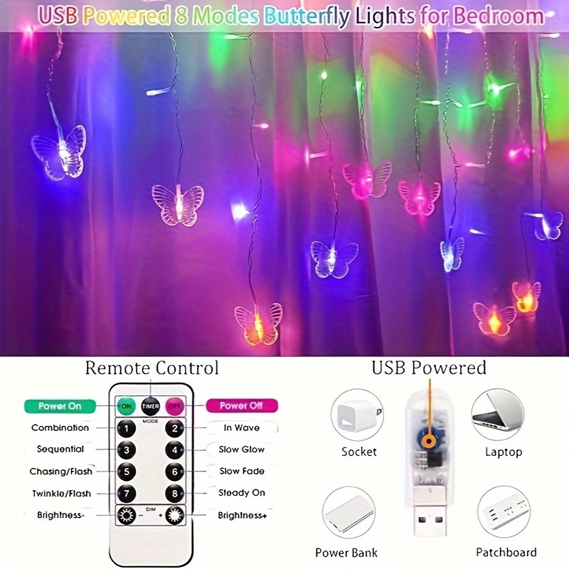 Led Fairy Tale Lamp, 8 Flashing Modes, Usb Remote Control With