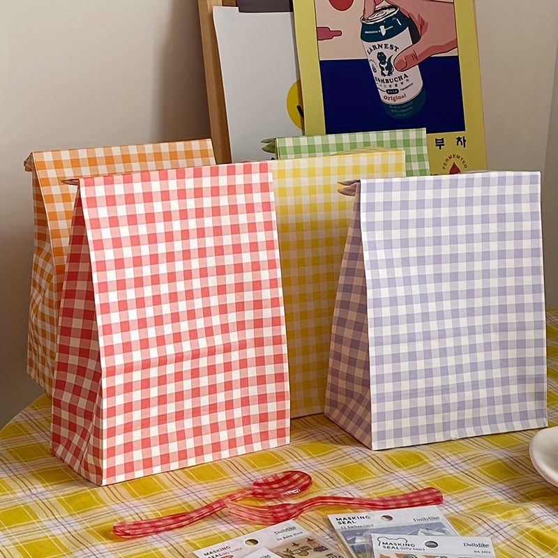 10 Pz Colore Plaid Sacchetto Carta Kraft Snack Asporto - Temu