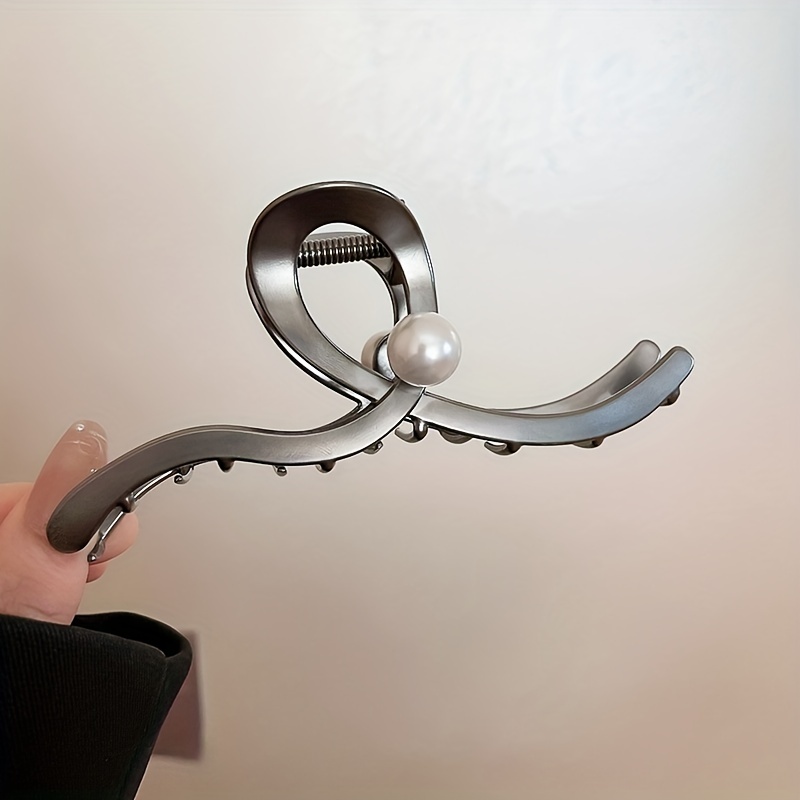 Wave Faux Pearl Hair Claw Metal Accessory