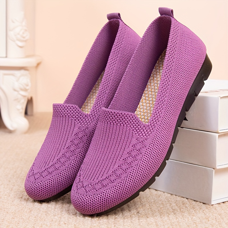 

Women's Trendy Solid Color Mesh Breathable Loafers Shoes, Flat Slip On Comfortable Flying Woven Shoes, Casual Versatile Wear Resistance Walking Shoes Mama Shoes