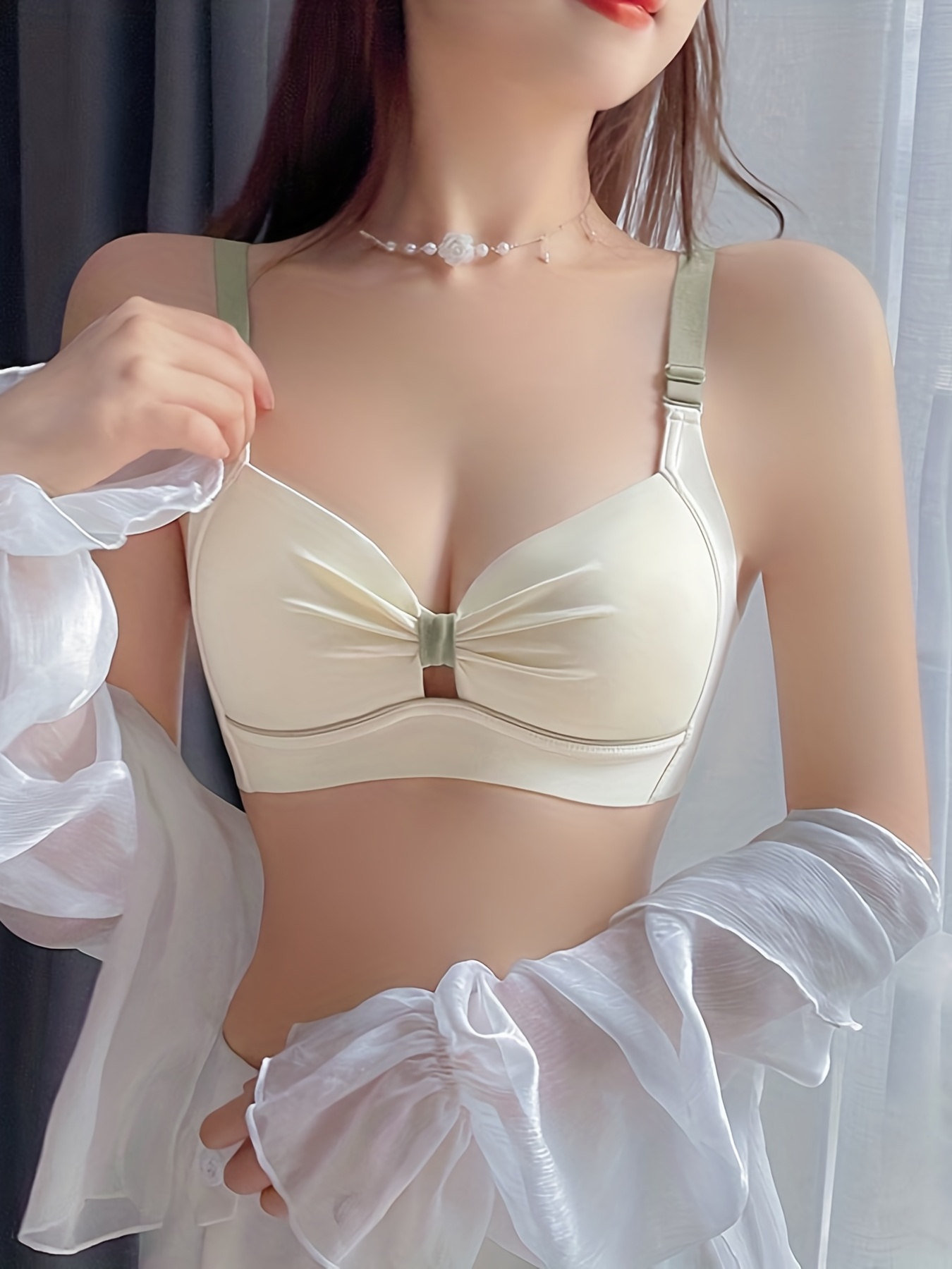 Bra with Clear Straps, Women Bras Plus Size Front Buckle Comfortable  Breathable Anti-exhaust Base Solid Non-Steel Ring Non-Magnetic Buckle  Underwear