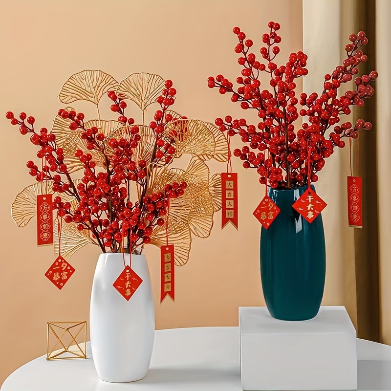 Chinese New Year Artificial Rich Fruit Bucket Berry/ Simulation Red Berries  Branches for Home Xmas Wedding Fake Flower Wreath Decoration