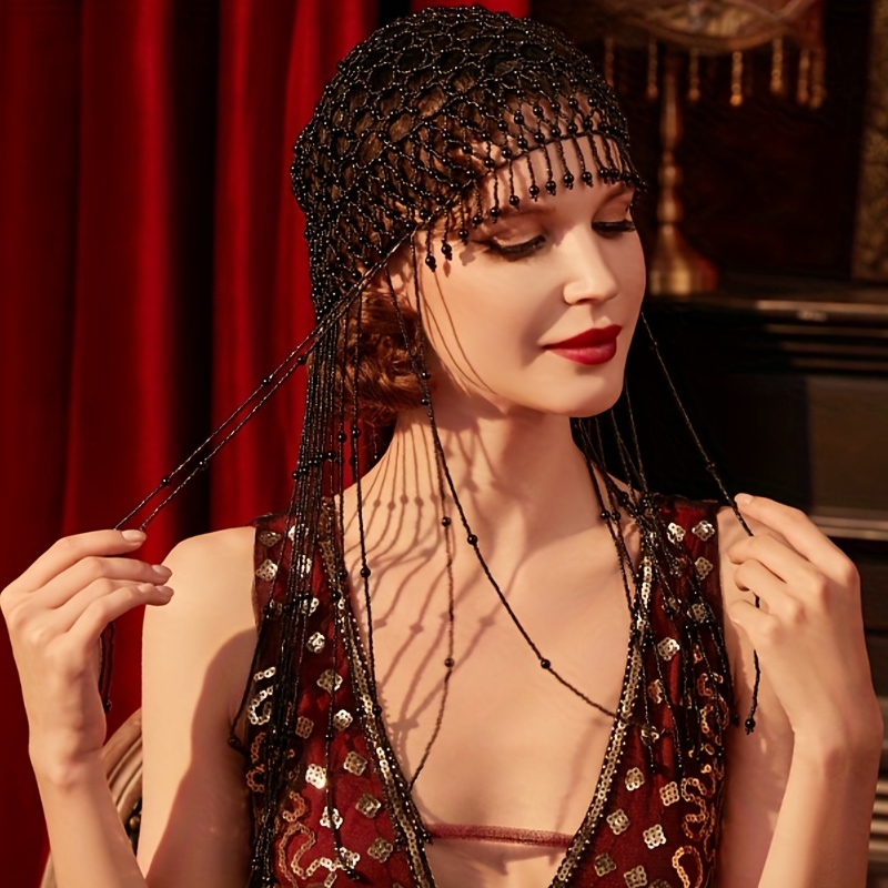 1920s pearl flapper cap headpiece roaring 20s Temu Philippines