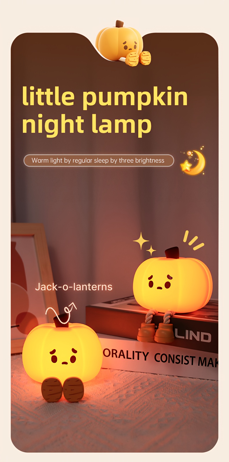 1pc Creative Little Pumpkin Silicone Clapping Lamp Desktop Atmosphere Decoration Halloween Decorative Pumpkin Night Light USB Powered details 2