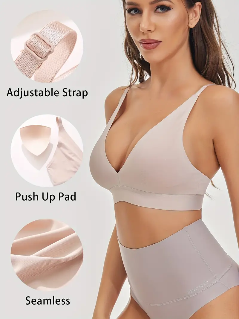 Soft & High Elasticity Plain Push Up Sports Bra, Comfort Strap Adjustable  Bra, Women's Lingerie & Underwear