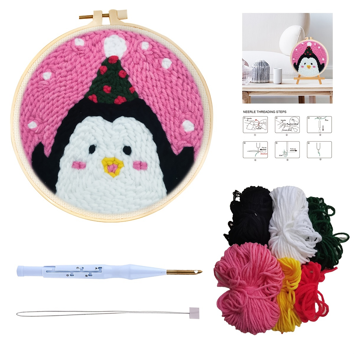 DIY punch needle kit, daisy, craft kit, crafty gift, rug hooking