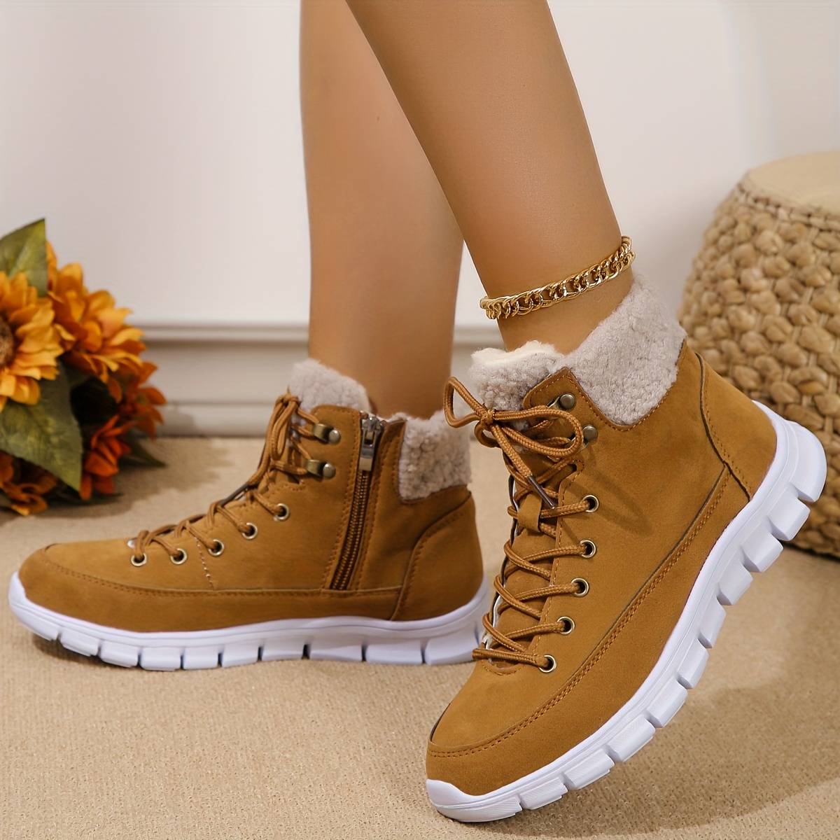 Ice Cleats Cold Weather Best Winter Boots With Traction Cross-border Plus  Size New Women's Snow Boots Anti-slip Warm Lace-* Zipper Short Boot