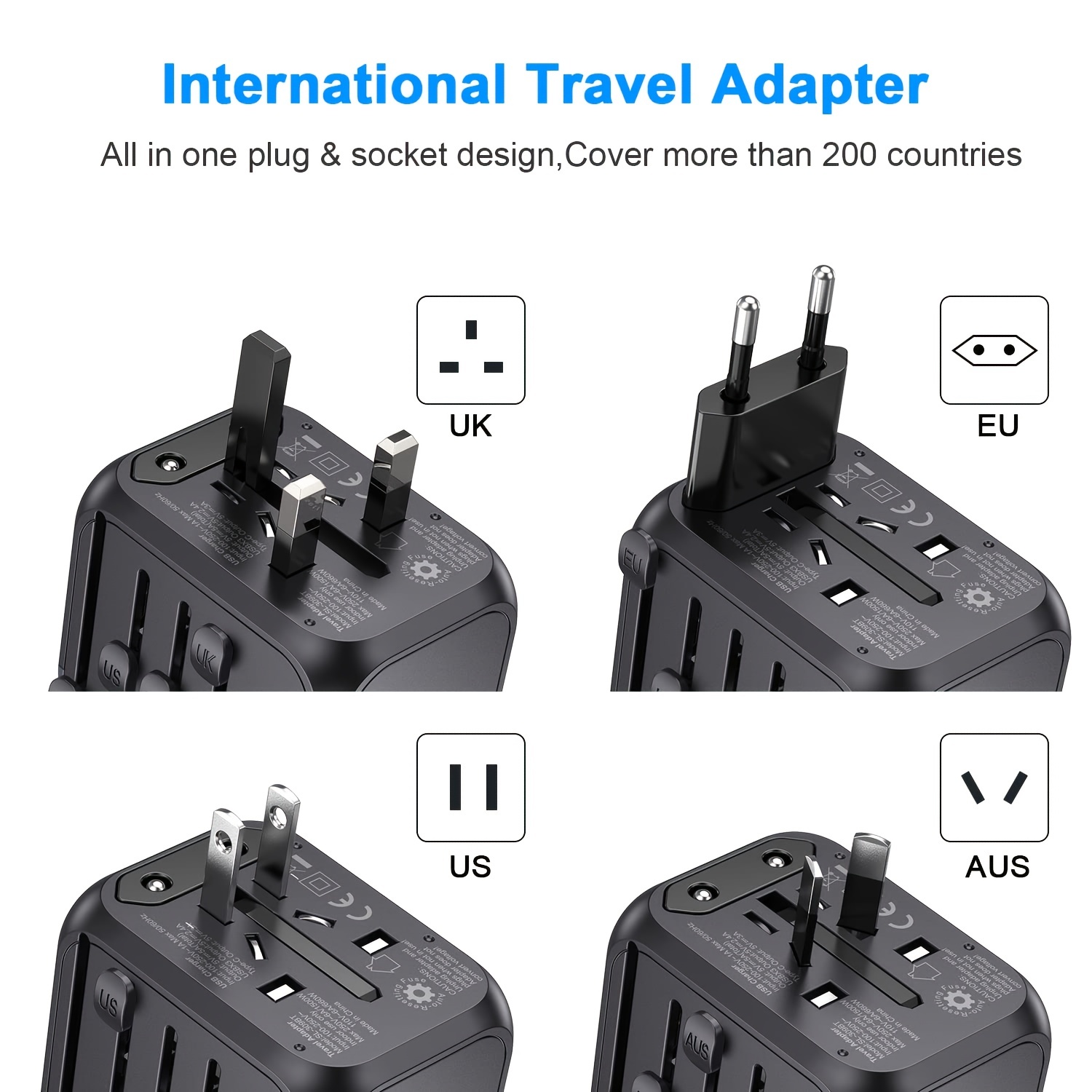 Ougrand Travel Plug Adapter, Universal Travel Adapter, Travel Power Plug Adapter, International Power Adapter with 3 USB & 1 Type-C Travel Accessories