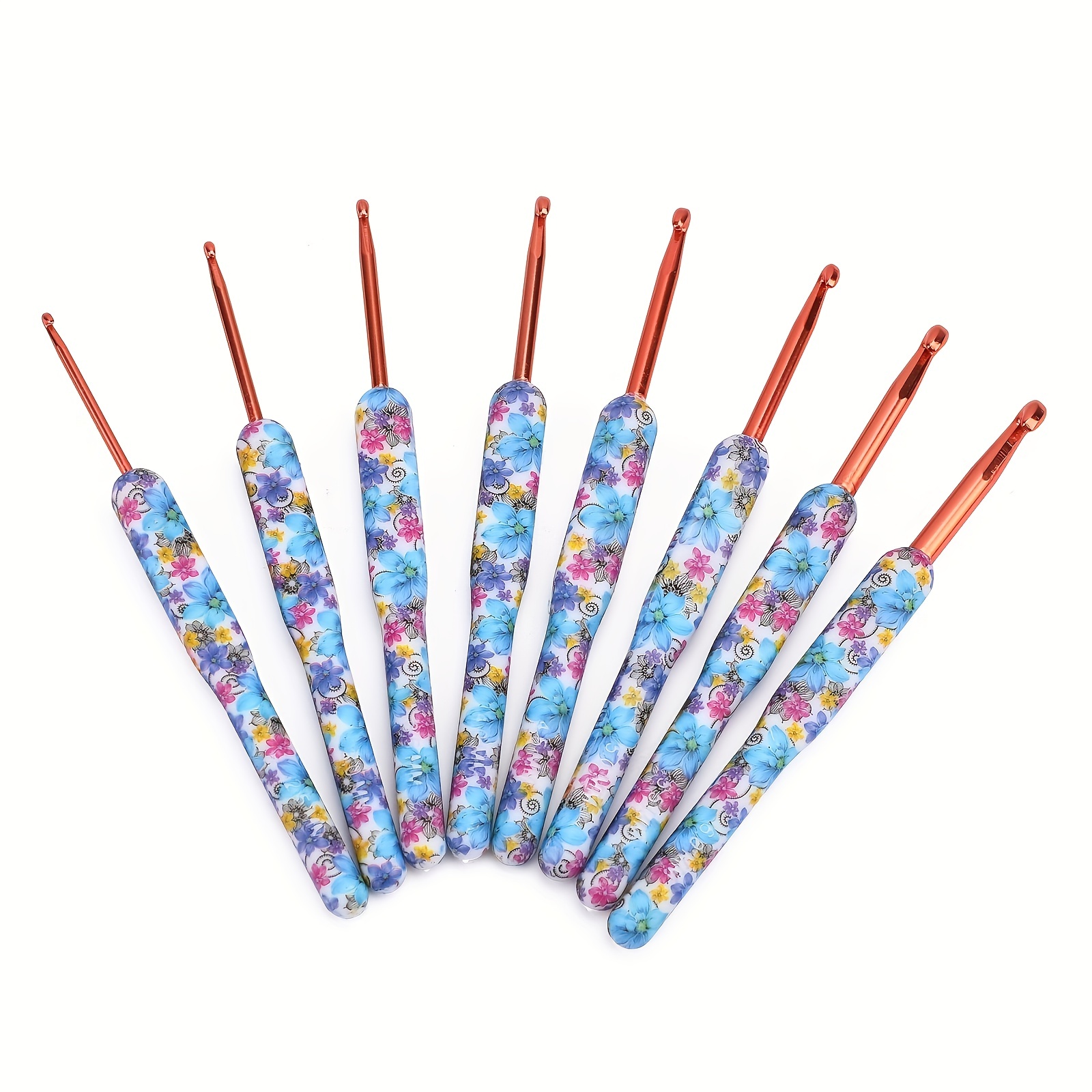 Aluminum Crochet Hooks Set Bule Floral Crochet Kit For - Temu