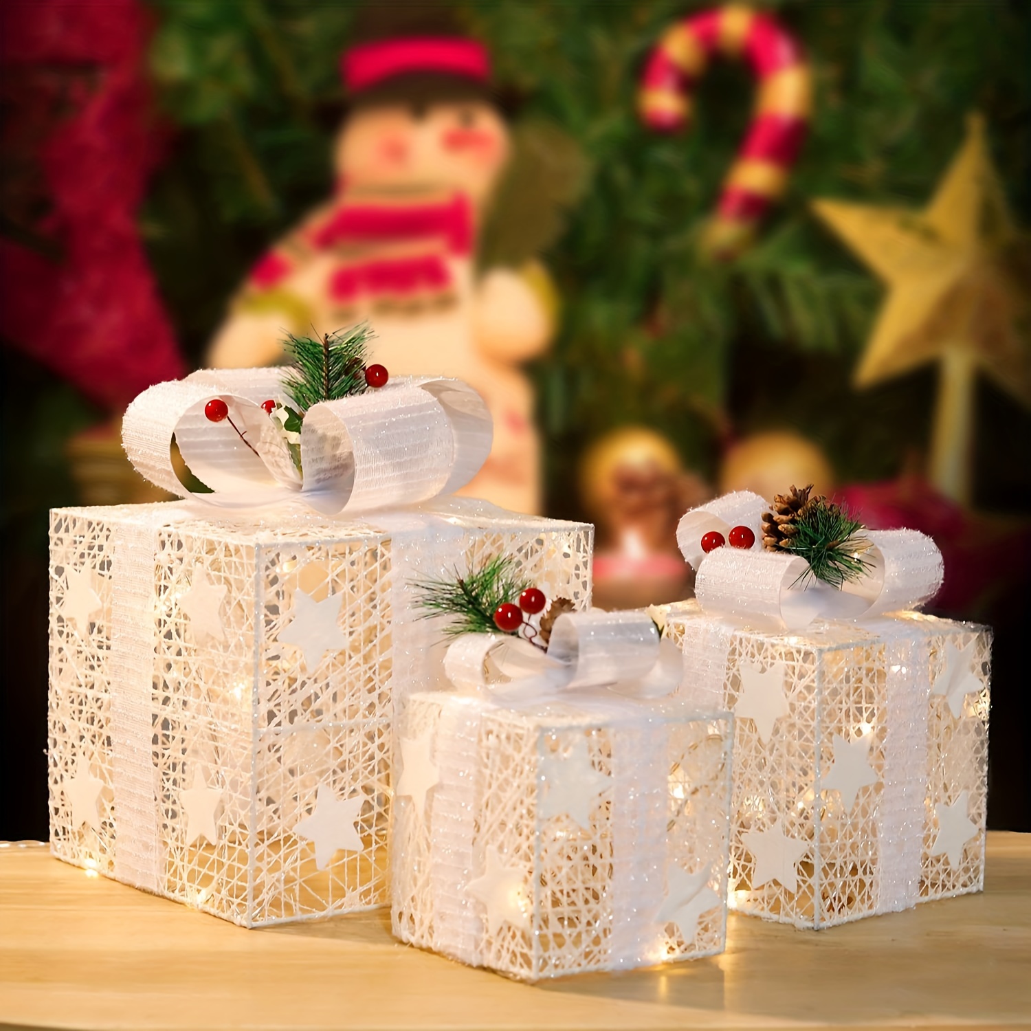 Home Decor Christmas Gift Box 3 Piece Folding Christmas Gift Box Luminous  Christmas Gift Box Christmas Lantern Festival Light String