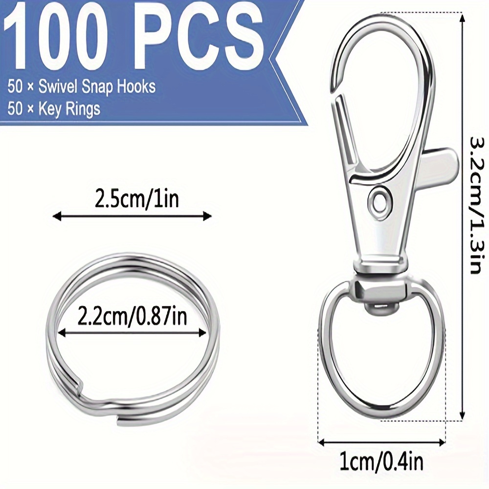 100pcs/set, Simple Key Chain with Swivel, Revolve, Spin Hook, Metal Hanging Keychain, Bag Backpack Decoration,Temu