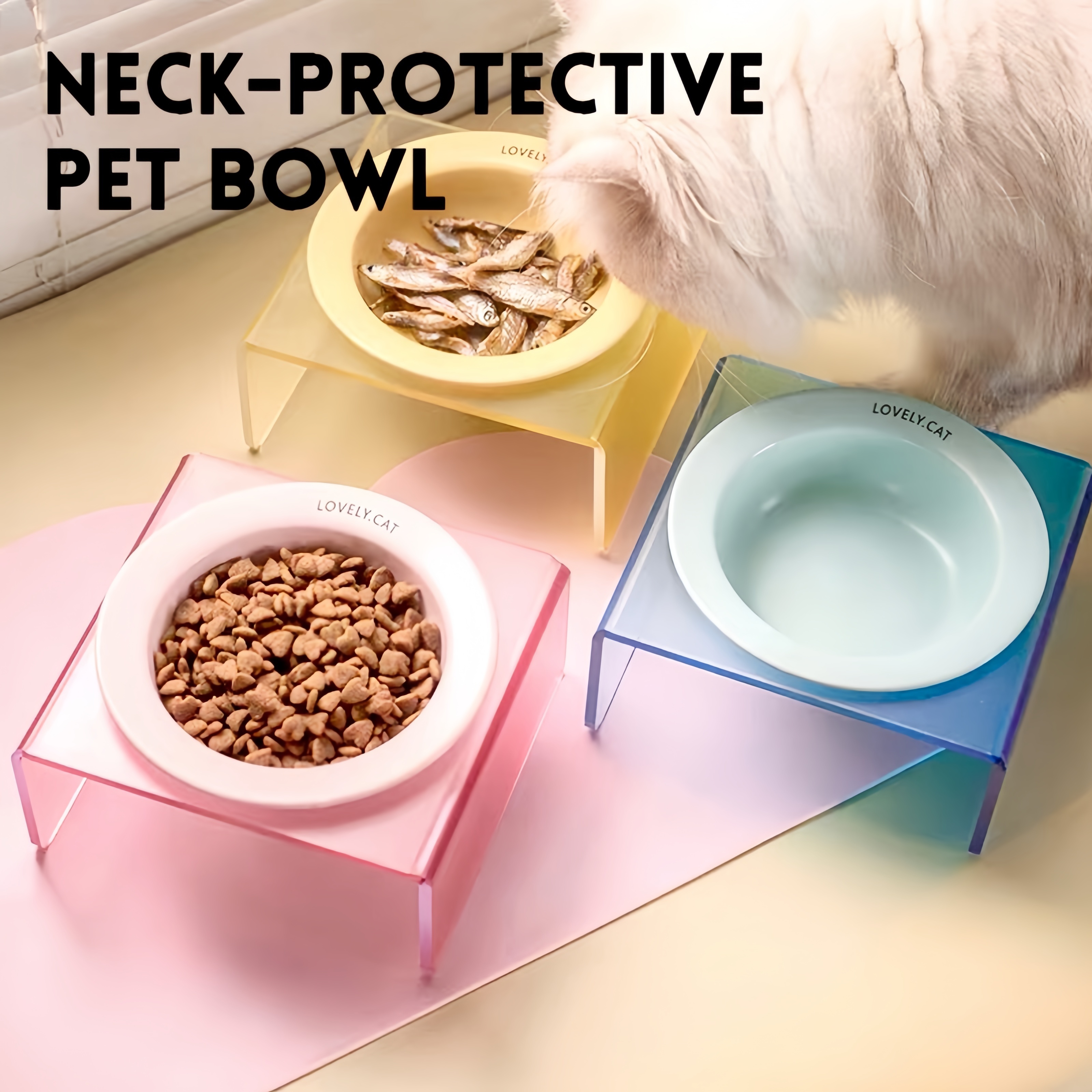 Acrylic Dog Bowl Stand, 2 Single Elevated Dog Bowls Raised Pet