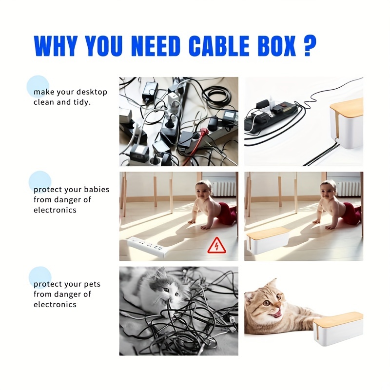 Caja organizadora de cables - Caja de gestión de cables, 12x5x4.5