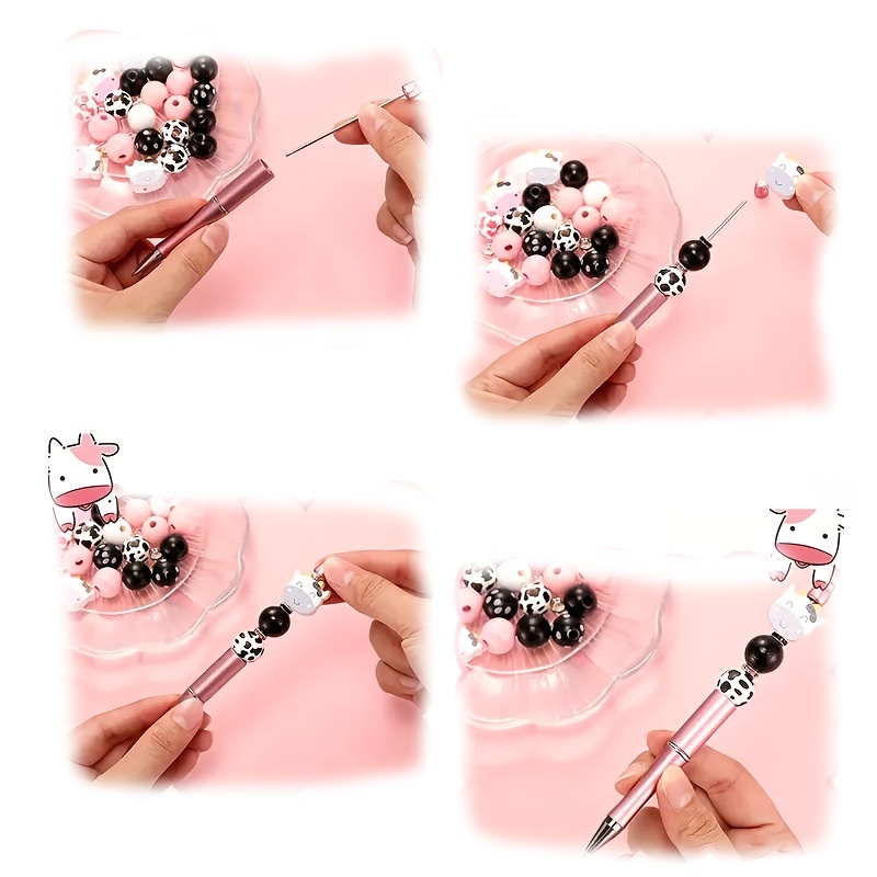 Colarr 24 Sets Plastic Beadable Pens DIY Pens Making Kit Assorted Bead Pens  Wood Beads Crystal Spacer Beads Black Ink Ballpoint Pen for Women Students