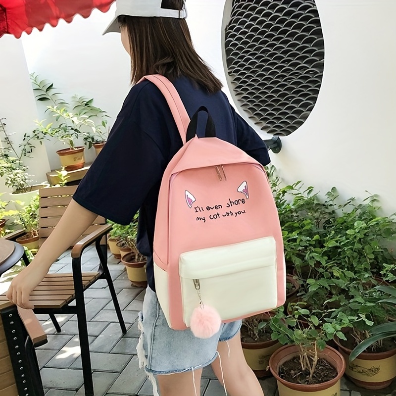 4pcs Pattern Large Capacity Backpack Tote Bag Pencil Case Set