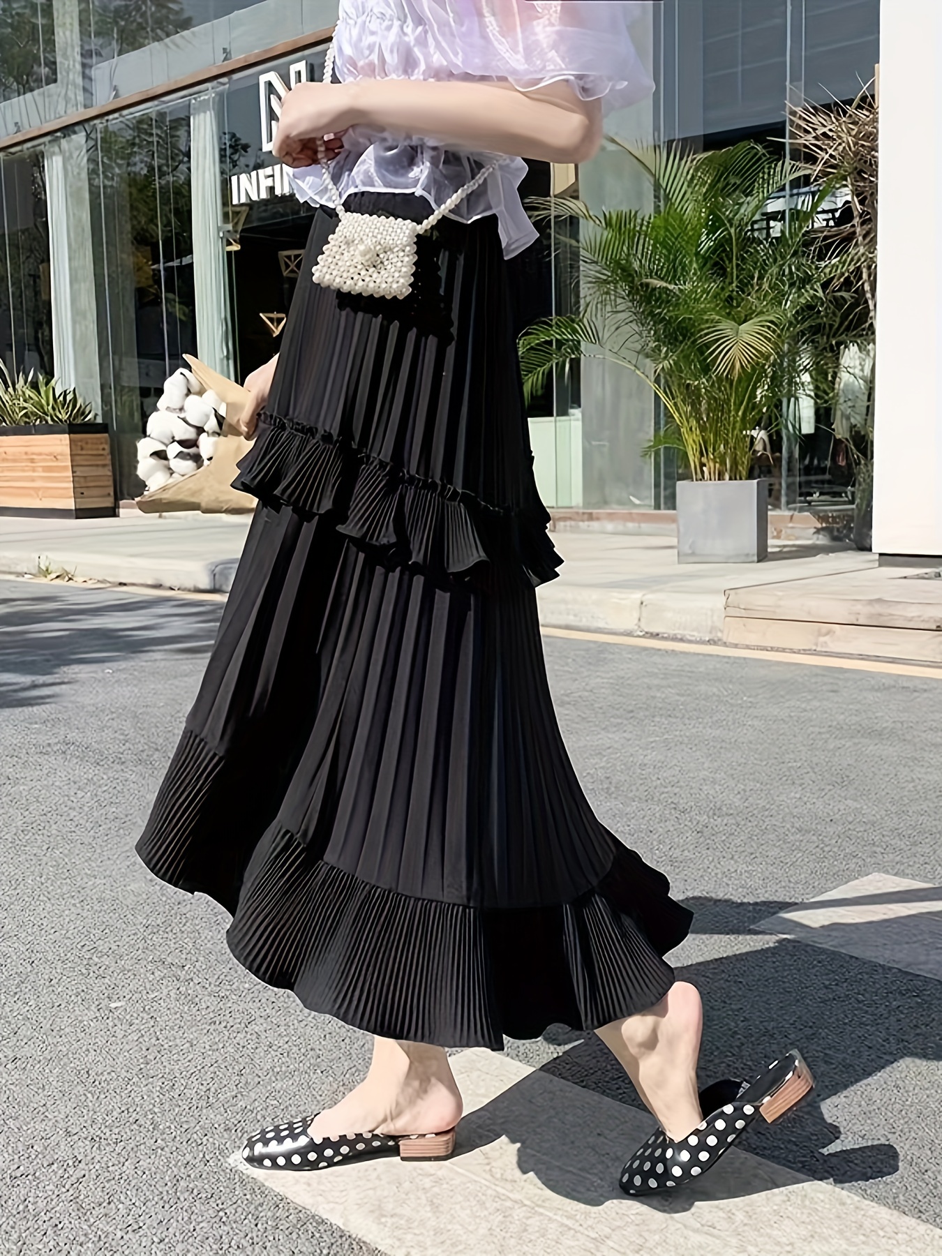 Pleated Ruffle Layered Hem Skirt Elegant Skirt Spring Fall - Temu Australia