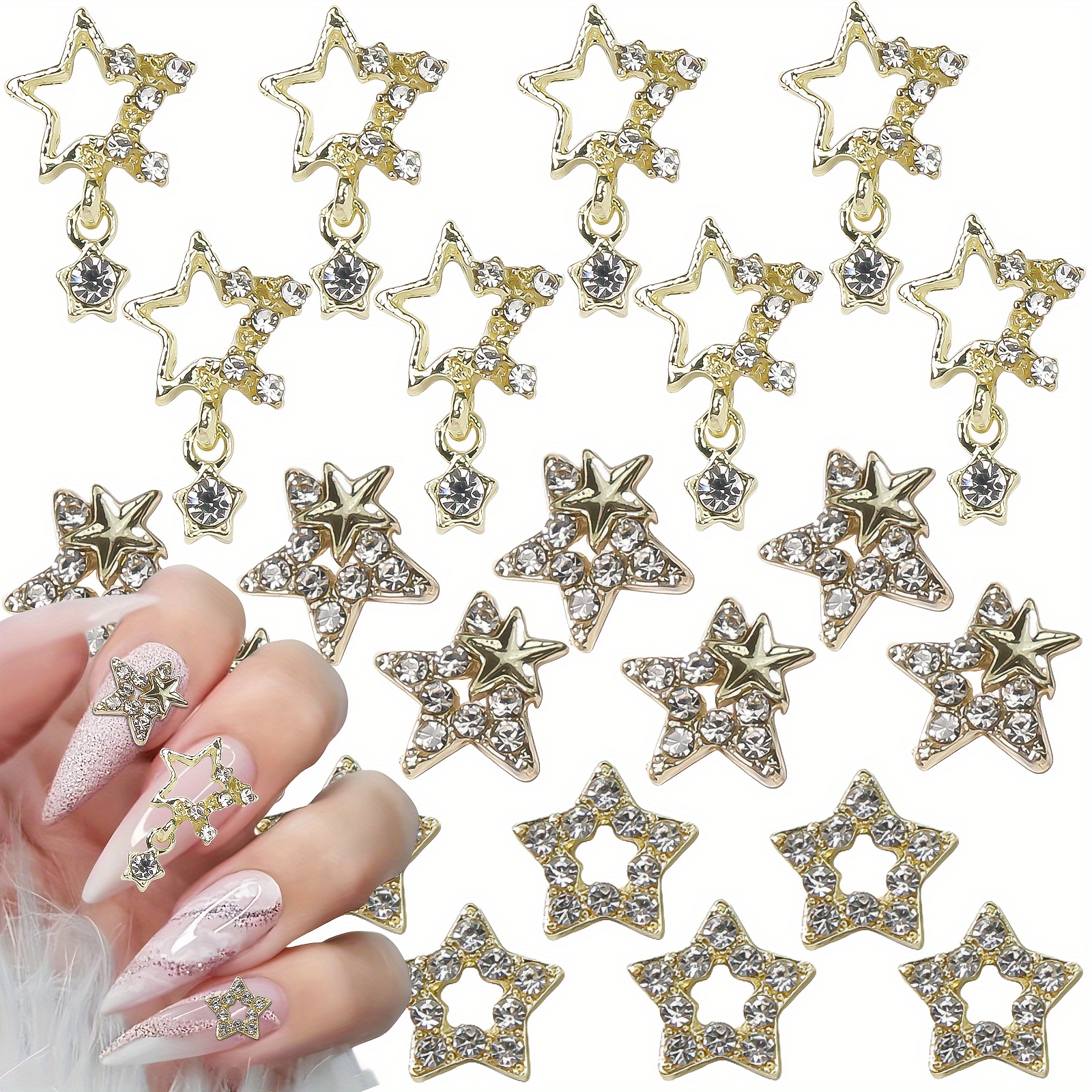 3d Star Nail Charms Silver Rhinestones For Acrylic Nails - Temu