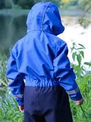 boys blue waterproof hooded overalls perfect for outdoor activities with durable long lasting material kids raincoat details 1