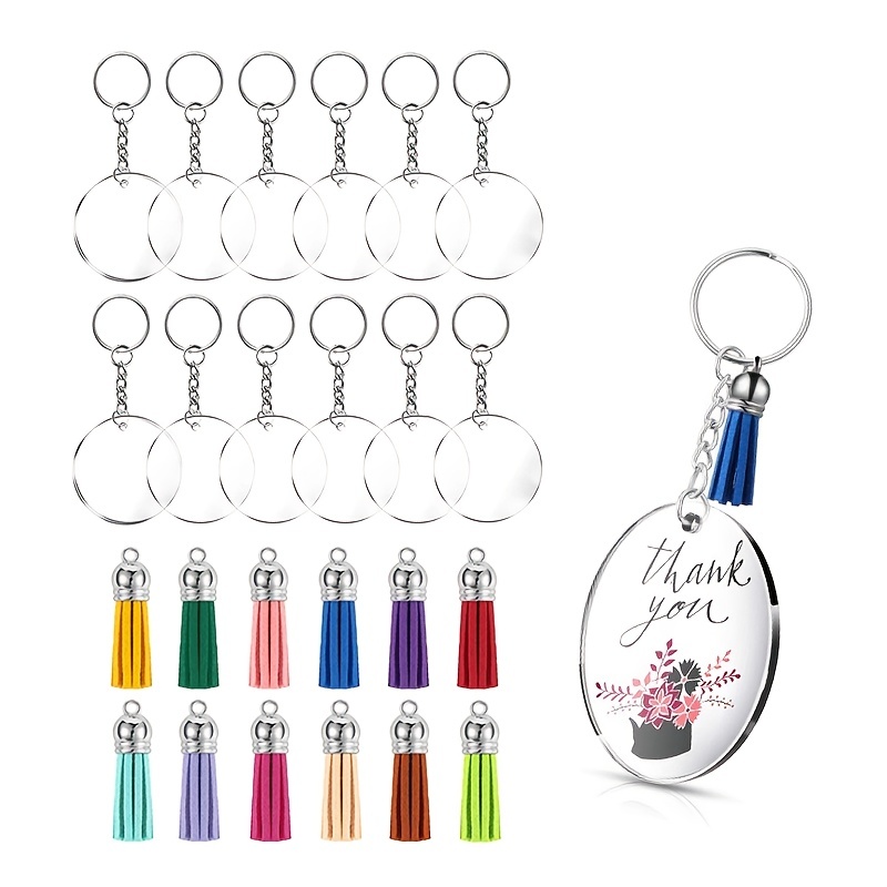 Acrylic Keychain Blanks Vinyl Clear Key Chain Kit with Tassels Jump Ring  for DIY Keychains Jewelry