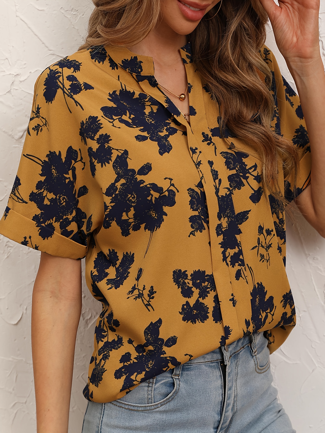 SimpleFun Women's Boho Tops Floral V Neck Short Sleeve Summer Blouse Shirts  : : Clothing, Shoes & Accessories