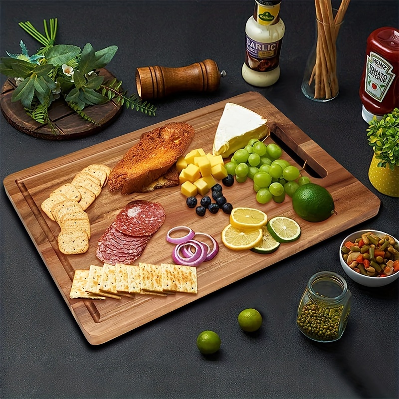 Tabla de cortar grande de madera de acacia con recipientes para cocina,  tabla de charcutería simple, tabla de quesos para servir carnes, postre