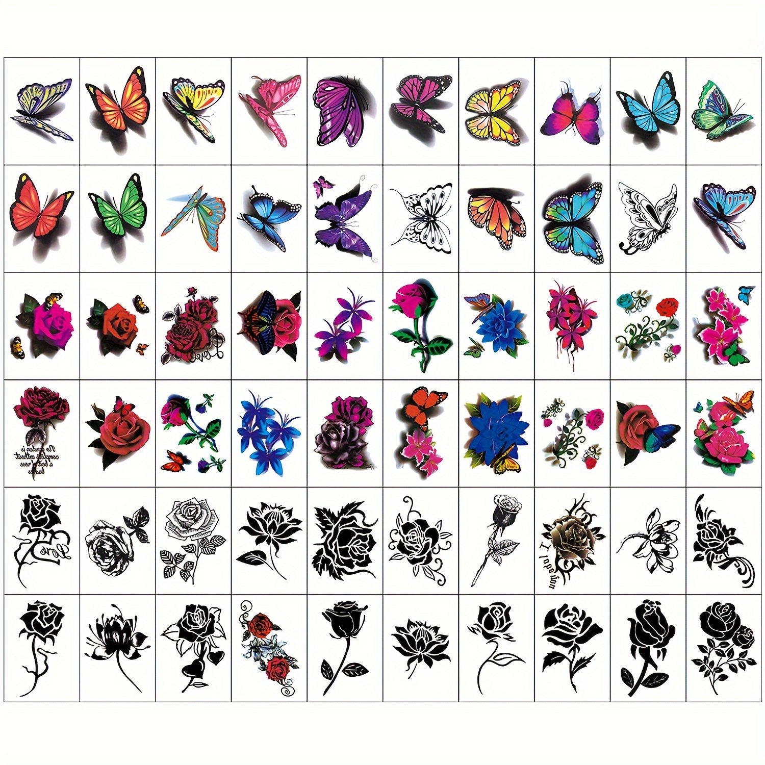 Image of 60pcs (20pcs 3d 20pcs 3d Colorful Flower 20pcs Black Flower) Temporary Tattoo Sticker For Women Ladies And Girls
