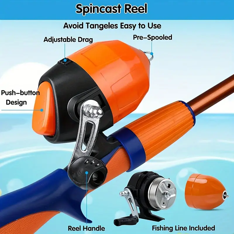 (150CM 59.05IN, Orange Handle With Bag) - PLUSINNO Kids Fishing Pole,portable