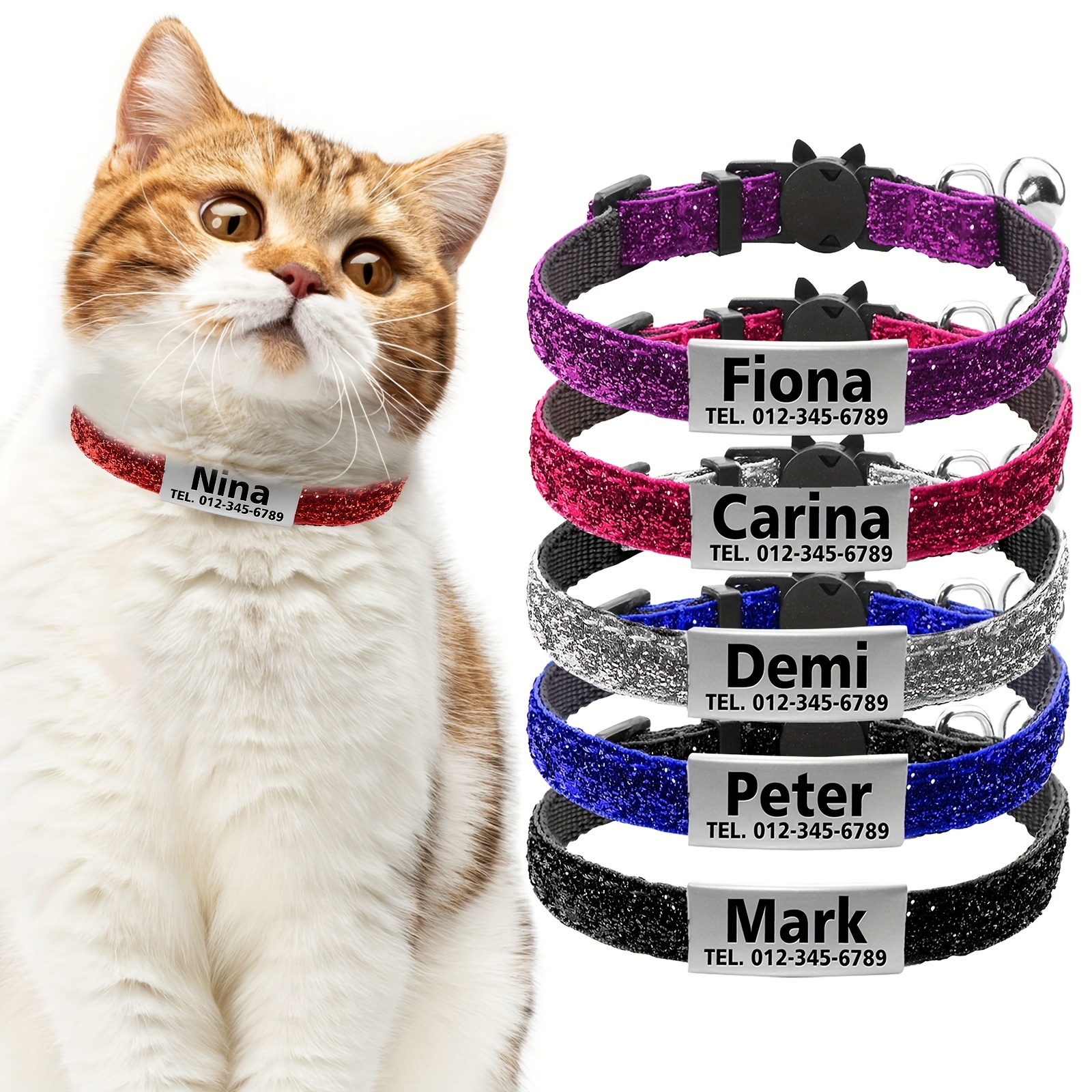 

Personalized Soft Safe Cat Adjustable Bling Collar With Bells, Adjustable Basic Collar For Small Medium Dogs, Cats, Kitten And Puppy With Buckle