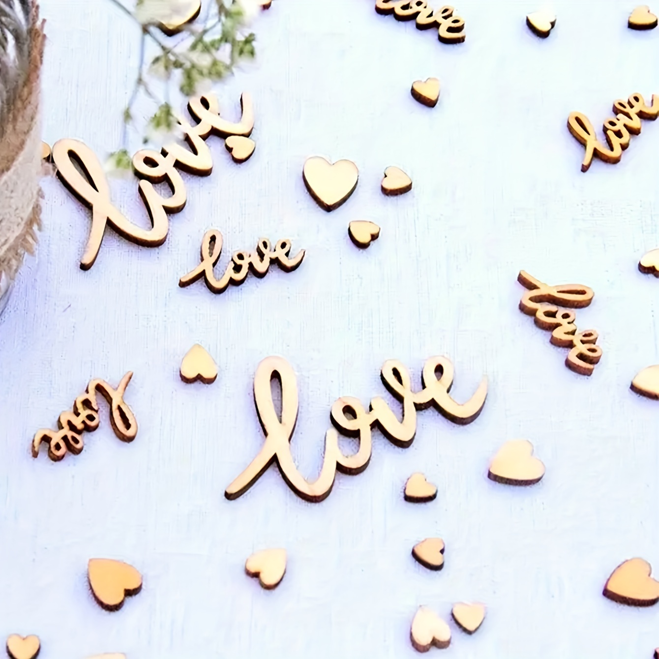 

100pcs/pack Wooden Love Confetti And Hearts, Mixed Natural Rustic Wedding Table Decorations, Diy Cutouts Crafts Easter Gift