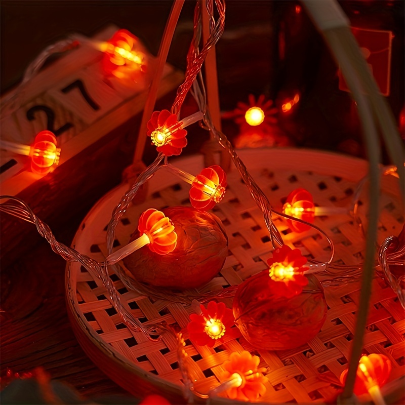 1pc 10 Led Battery Operated Red Lantern String Lights, Including