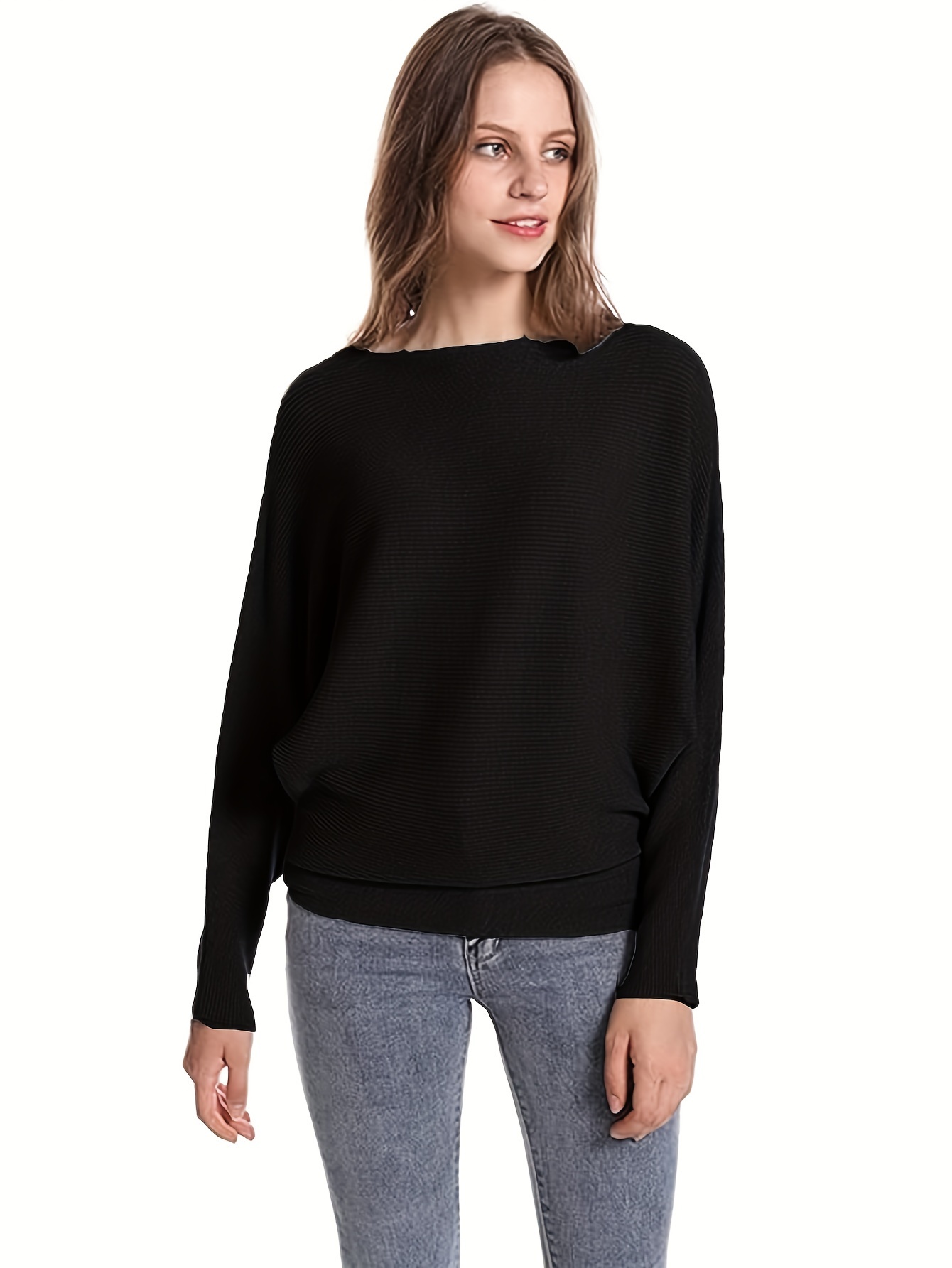 Pull Femme à Épaules Dénudées Et Manches Chauve-Souris - Coton Mélange - Taille Unique - Style Décontracté