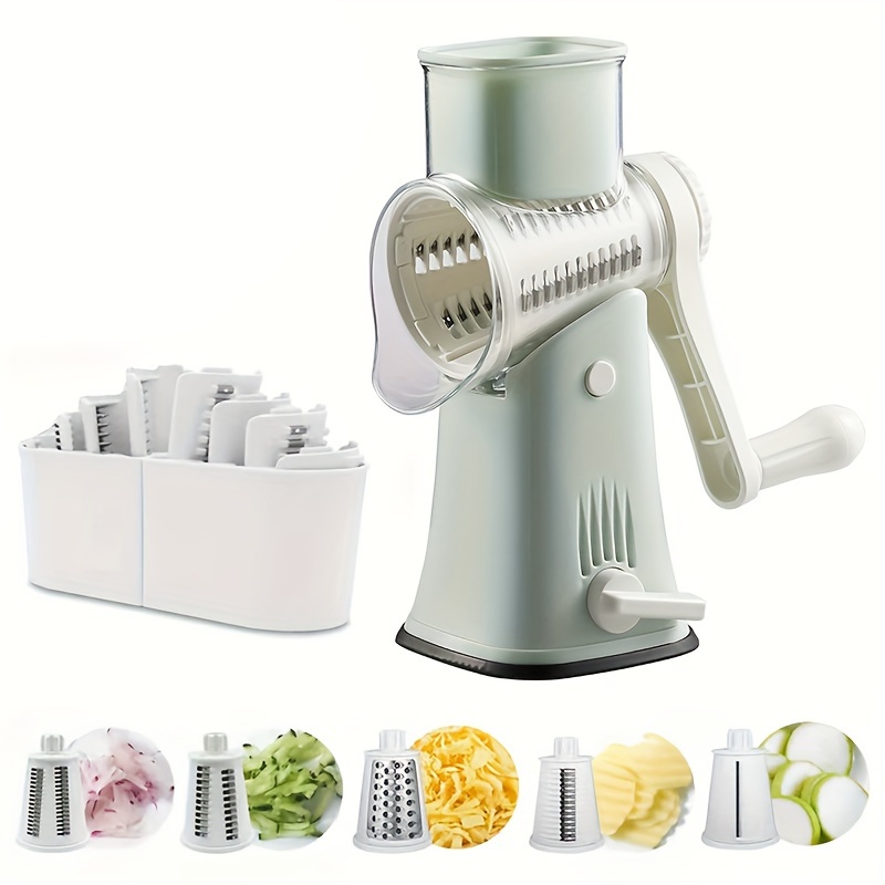 1pc, 5in1, Rotary Cheese Grater Cheese Shredder Fruit Grater Tumbling Box  Mandoline Vegetable Slicer Waffle Cutter Nut Chopper With Handle And Strong  Suction Base Kitchen Tools