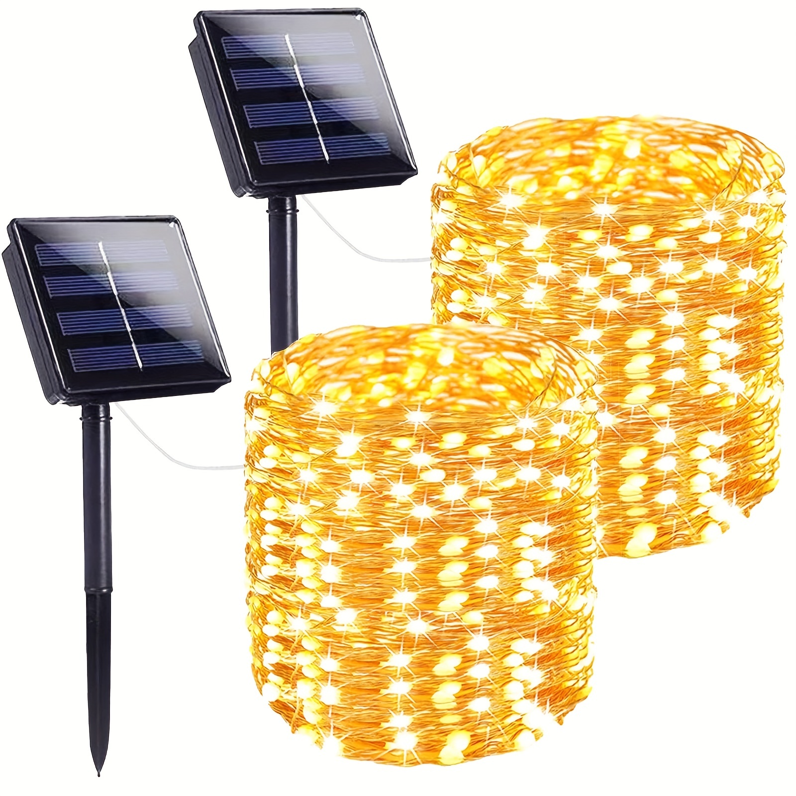 Dott Arts Guirnalda de luces solares para exteriores, impermeables, 96 pies  (paquete de 2), tira de luces solares para exteriores con control remoto