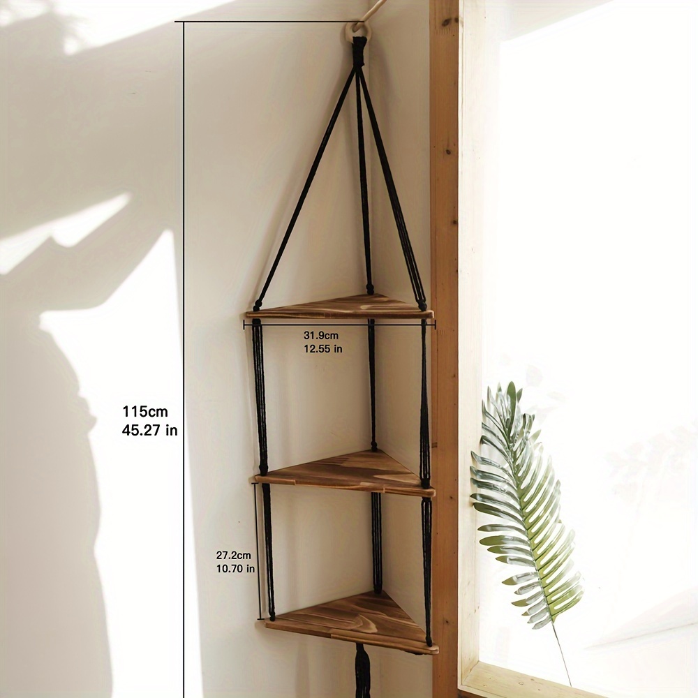 Boho Triangle Wooden Board Hanging Floating Shelf Wall - Temu