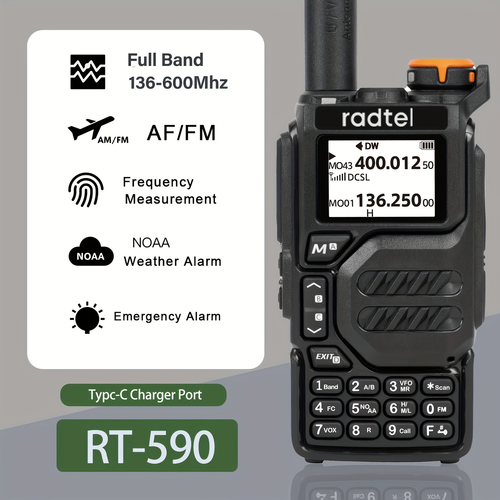 Radtel Rt-590 136-600mhz Air Band Walkie Talkie Amateur Ham Two Way Radio Uhf Vhf 200ch Full Band Ht With Noaa Channel Am pic