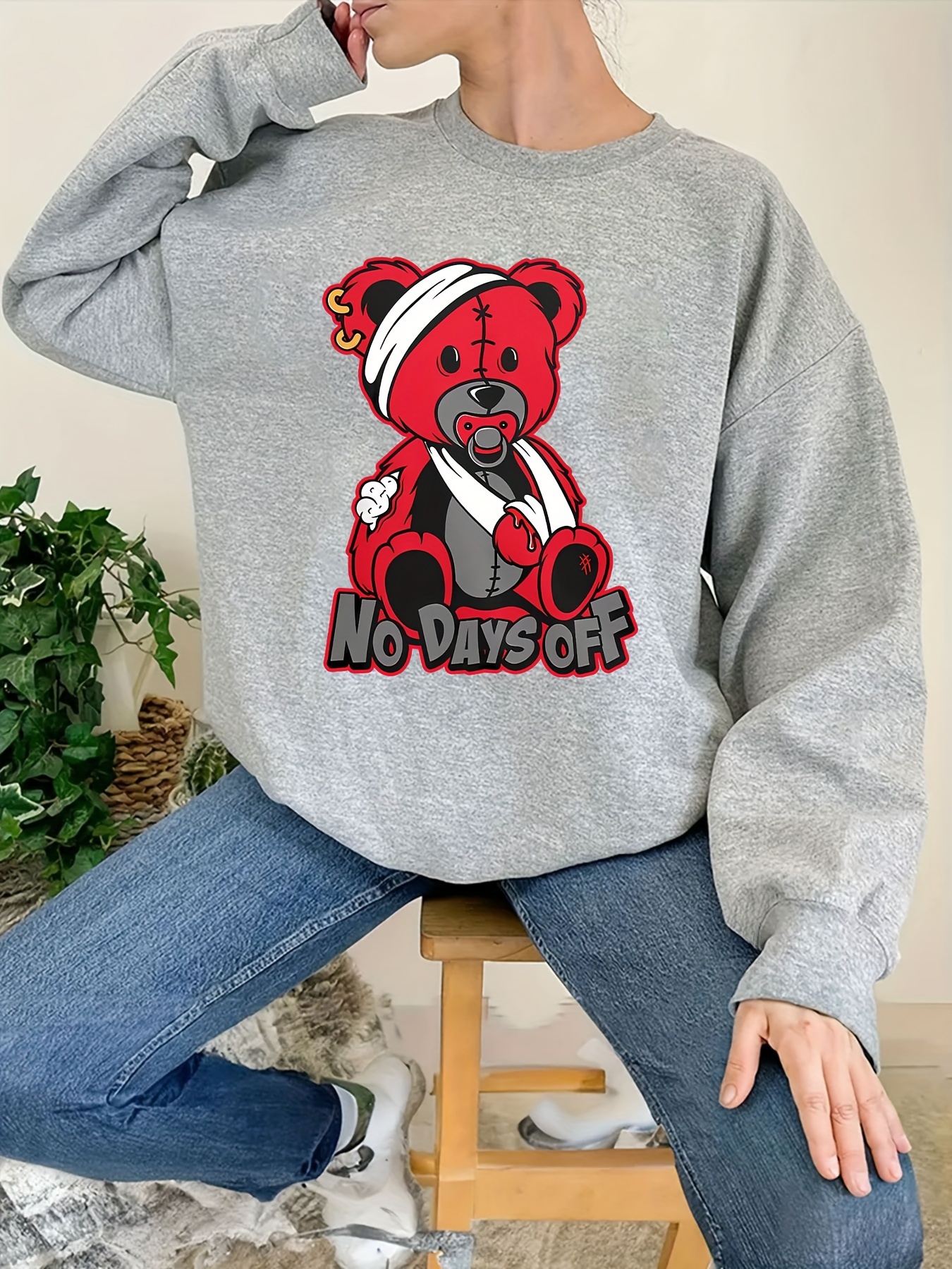 Chicago Bear Print Sweatshirt, Casual Long Sleeve Crew Neck Sweatshirt,  Women's Clothing - Temu