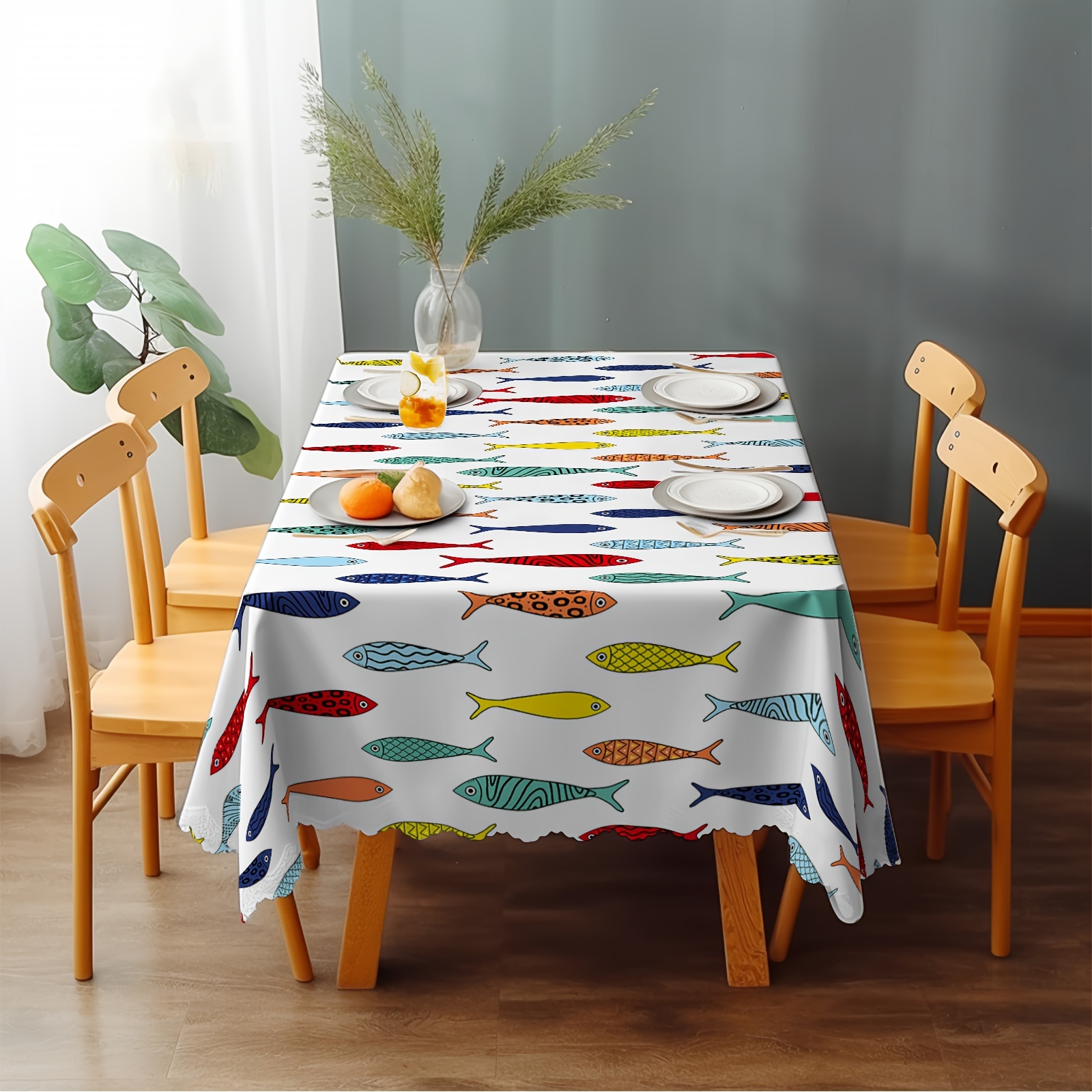Polyester Tablecloth Small Fish Style Design Table Decor - Temu