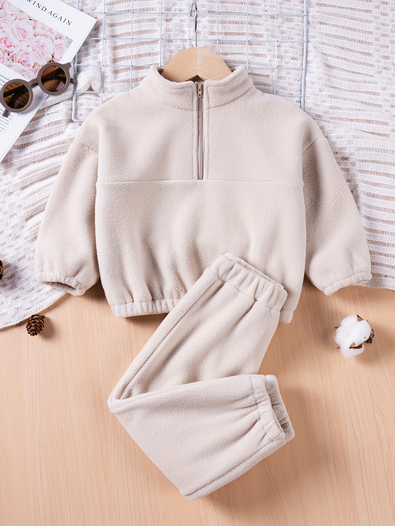 Girls' Polar Fleece Hoodie Outfit Solid Half Zip Sweatshirt - Temu