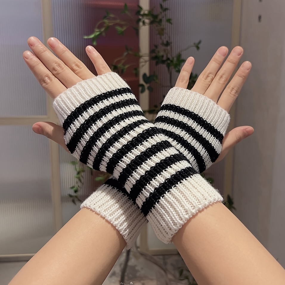 Casual Black+Black Two Knitted Gloves, Men's Mittens Warm Half Finger Gloves Fingerless Gloves for Women,Women Winter Gloves,Temu